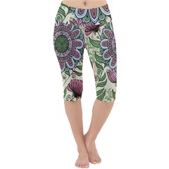 Mandala Flower Lightweight Velour Cropped Yoga Leggings by goljakoff