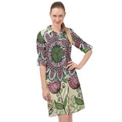 Mandala Flower Long Sleeve Mini Shirt Dress by goljakoff