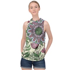 Mandala Flower High Neck Satin Top by goljakoff