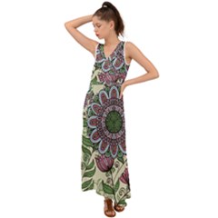 Mandala Flower V-neck Chiffon Maxi Dress by goljakoff