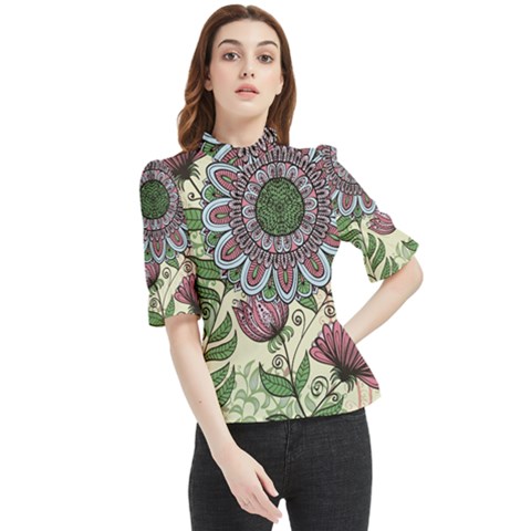 Mandala Flower Frill Neck Blouse by goljakoff