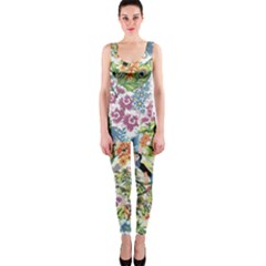 Flowers And Peacock One Piece Catsuit by goljakoff