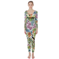 Flowers And Peacock Long Sleeve Catsuit by goljakoff