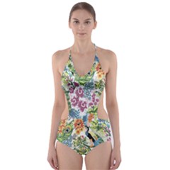 Flowers And Peacock Cut-out One Piece Swimsuit by goljakoff