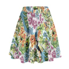 Flowers And Peacock High Waist Skirt by goljakoff