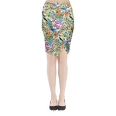 Flowers And Peacock Midi Wrap Pencil Skirt by goljakoff