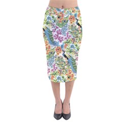 Flowers And Peacock Velvet Midi Pencil Skirt by goljakoff