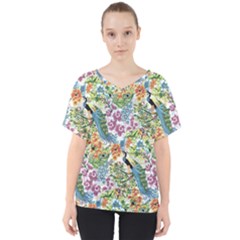 Flowers And Peacock V-neck Dolman Drape Top by goljakoff