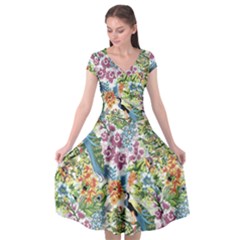 Flowers And Peacock Cap Sleeve Wrap Front Dress by goljakoff