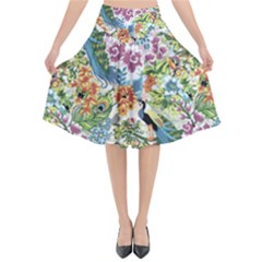 Flowers And Peacock Flared Midi Skirt by goljakoff