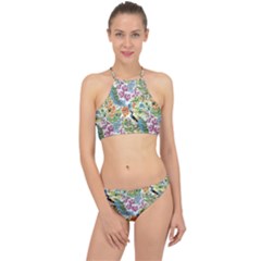 Flowers And Peacock Racer Front Bikini Set by goljakoff