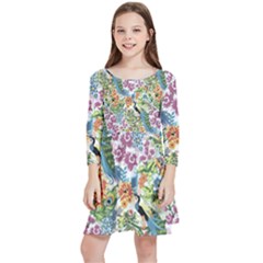 Flowers And Peacock Kids  Quarter Sleeve Skater Dress by goljakoff