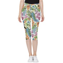 Flowers And Peacock Inside Out Lightweight Velour Capri Leggings  by goljakoff