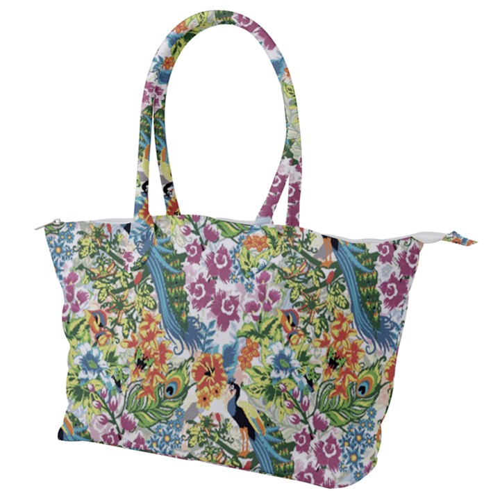 Flowers and peacock Canvas Shoulder Bag