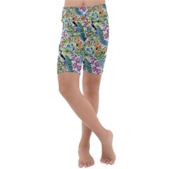 Flowers And Peacock Kids  Lightweight Velour Cropped Yoga Leggings by goljakoff