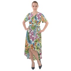 Flowers And Peacock Front Wrap High Low Dress by goljakoff