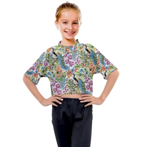 Flowers And Peacock Kids Mock Neck Tee by goljakoff