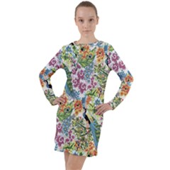 Flowers And Peacock Long Sleeve Hoodie Dress by goljakoff