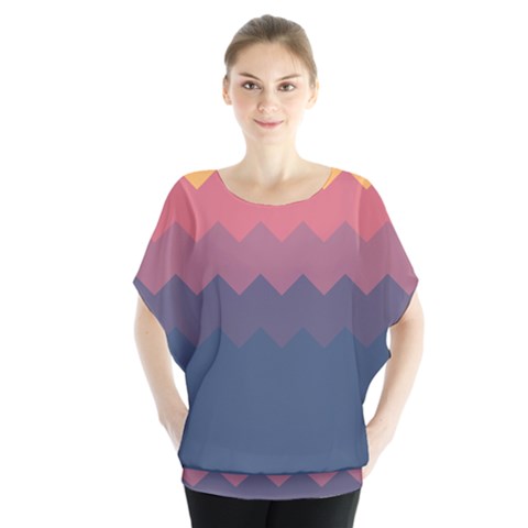 Flat Autumn Zigzag Palette Batwing Chiffon Blouse by goljakoff