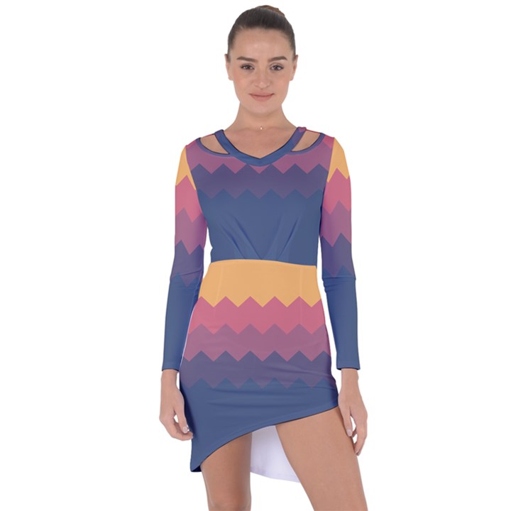 Flat autumn zigzag palette Asymmetric Cut-Out Shift Dress