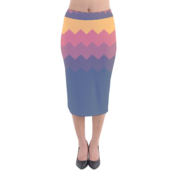 Flat autumn zigzag palette Velvet Midi Pencil Skirt