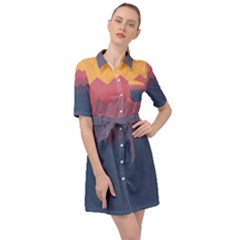 Flat Autumn Zigzag Palette Belted Shirt Dress by goljakoff