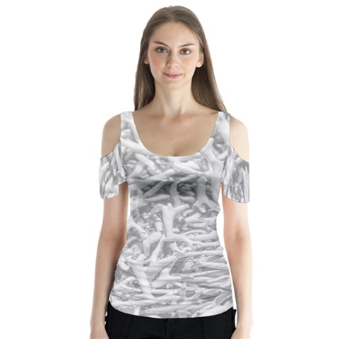 Dry Roots Texture Print Butterfly Sleeve Cutout Tee  by dflcprintsclothing