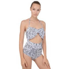 Dry Roots Texture Print Scallop Top Cut Out Swimsuit