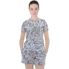 Dry Roots Texture Print Women s Tee And Shorts Set