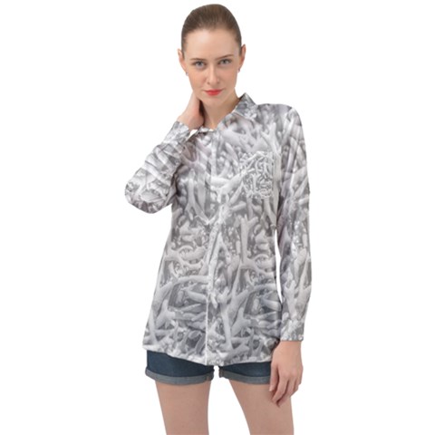 Dry Roots Texture Print Long Sleeve Satin Shirt by dflcprintsclothing