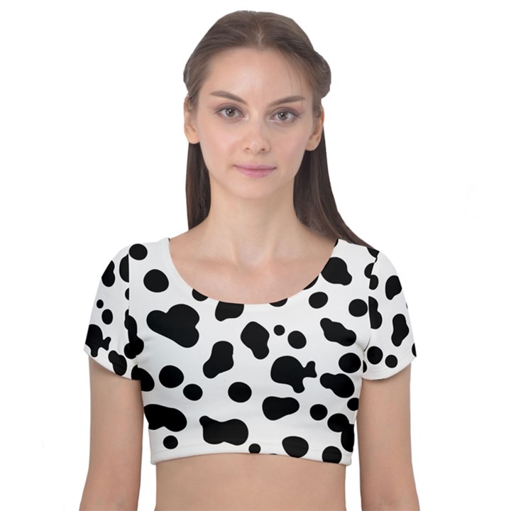 Spots Velvet Short Sleeve Crop Top 