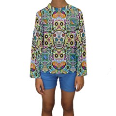 Sugar Skulls Pattern Kids  Long Sleeve Swimwear by ExtraAwesomeSauce