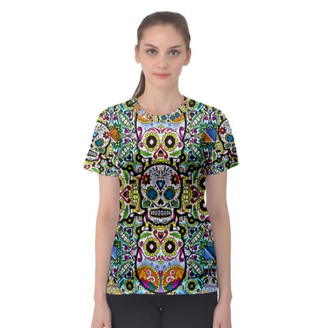 Sugar Skulls Pattern Women s Sport Mesh Tee by ExtraGoodSauce