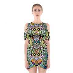 Sugar Skulls Pattern Shoulder Cutout One Piece Dress by ExtraGoodSauce