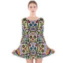 Sugar Skulls Pattern Long Sleeve Velvet Skater Dress View1