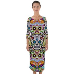 Sugar Skulls Pattern Quarter Sleeve Midi Bodycon Dress by ExtraAwesomeSauce