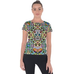 Sugar Skulls Pattern Short Sleeve Sports Top  by ExtraGoodSauce