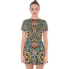 Sugar Skulls Pattern Drop Hem Mini Chiffon Dress by ExtraGoodSauce