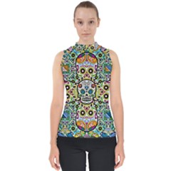 Sugar Skulls Pattern Mock Neck Shell Top by ExtraGoodSauce