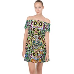 Sugar Skulls Pattern Off Shoulder Chiffon Dress by ExtraGoodSauce