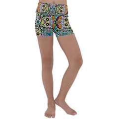 Sugar Skulls Pattern Kids  Lightweight Velour Yoga Shorts by ExtraGoodSauce