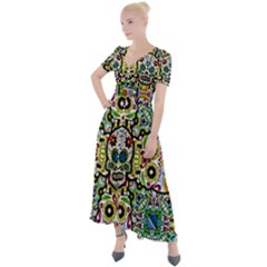 Sugar Skulls Pattern Button Up Short Sleeve Maxi Dress by ExtraGoodSauce