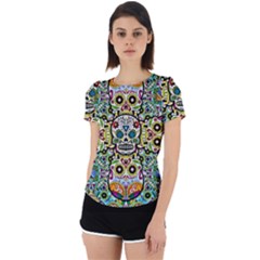 Sugar Skulls Pattern Back Cut Out Sport Tee