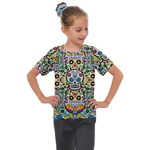 Sugar Skulls Pattern Kids  Mesh Piece Tee by ExtraGoodSauce