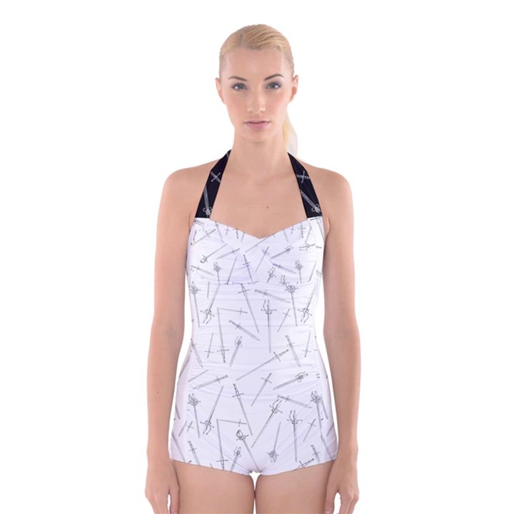 Medley of Swords Boyleg Halter Swimsuit 