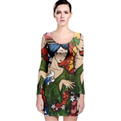 Geisha Long Sleeve Velvet Bodycon Dress