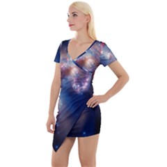 Galaxy Short Sleeve Asymmetric Mini Dress