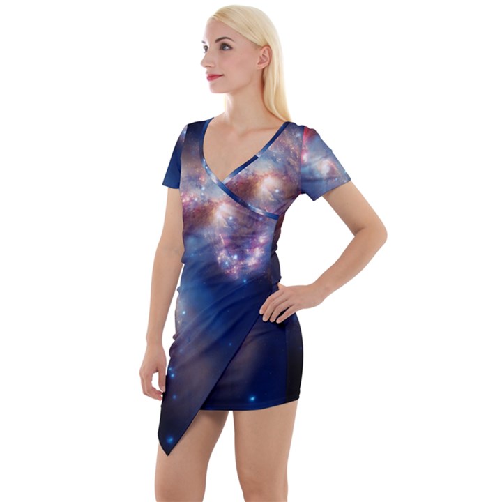 Galaxy Short Sleeve Asymmetric Mini Dress