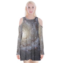 Spiral Galaxy Velvet Long Sleeve Shoulder Cutout Dress by ExtraAwesomeSauce