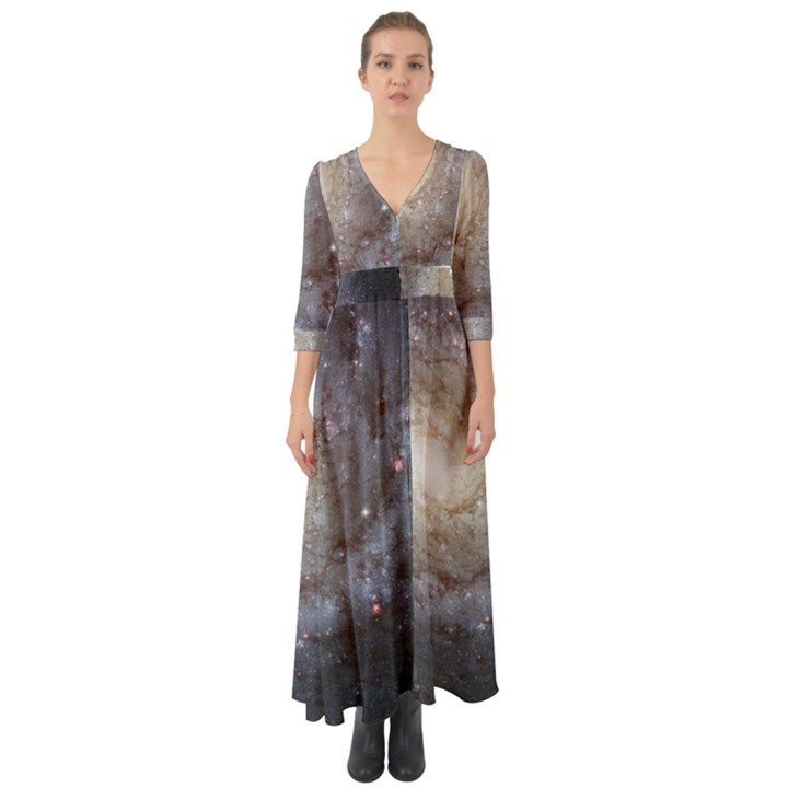 Spiral Galaxy Button Up Boho Maxi Dress